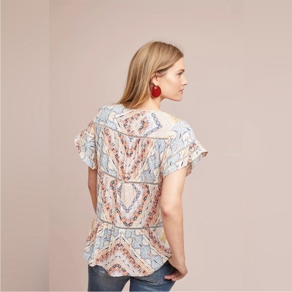 MAEVE For Anthropologie Colorful Short Sleeve Boho MESA Blouse  Size XS - Picture 2 of 6